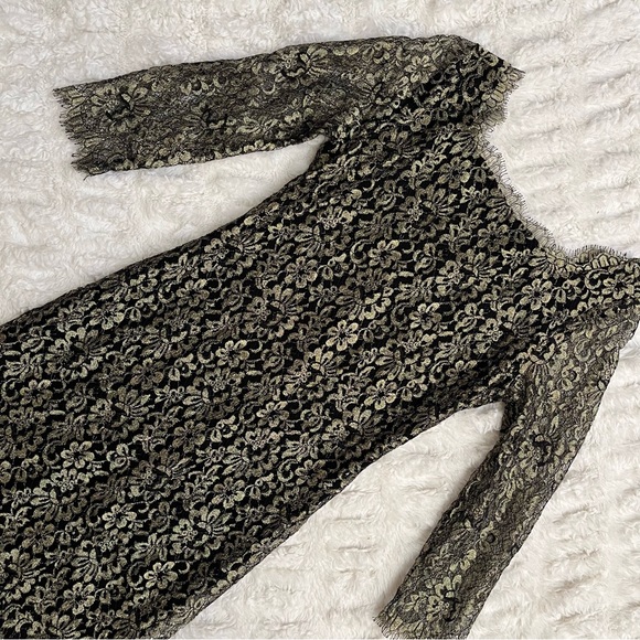 Diane Von Furstenberg Zarita Gold and Black Lace 3/4 Sleeve Dress - Picture 5 of 16